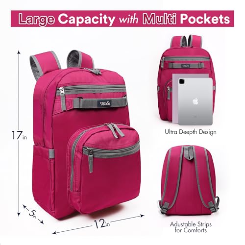 Tilami Basic Backpack for Travel, 15 inch Laptop Bag, 20L Water Resistant Bookbag,Rose3