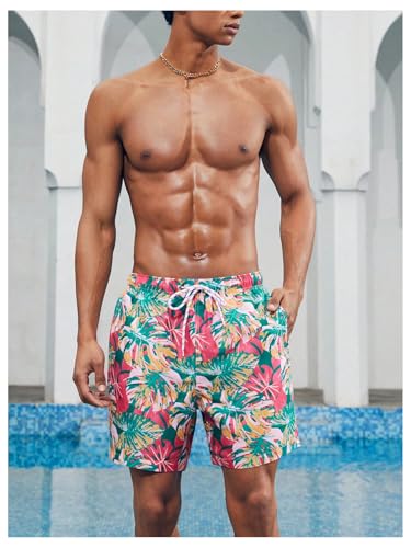 OYOANGLE Men's 7 Inch Tropical Print Swim Trunks Bathing Suit Beach Board Shorts Swimsuit4