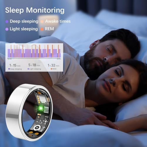 Image of Smart Ring for Women Men, Fitness Ring with Heart Rate, Blood Oxygen,Stress, Sleep Tracker, Step Tracker, Fit Ring No Subscription Fee, IP68 Waterproof Smart Ring for iPhone & Android (Silver, 6#)