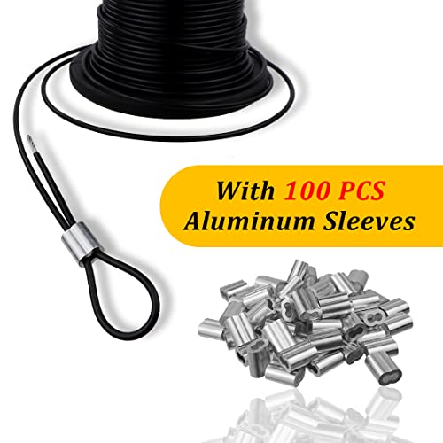 Wire Rope 304 Stainless Steel Wire Cable Black Vinyl Coated, Outdoor Light Guide Wire, Suitable For String Lights, Clotheslines, 1/16 Inch Overmolded To 3/32 Inch 200Ft #TOP3