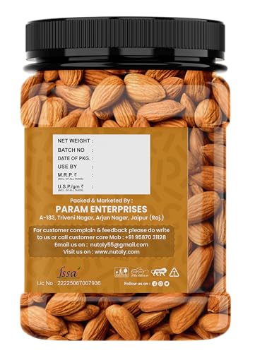 Image of Nutoly California Almonds | 100% Natural Badam | Dry Fruits Rich In Protein And Dietary Fiber | Nutty & Crunchy | No Additives, Preservatives Or Added Flavors | Healthy Snack (500Grm)