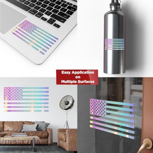Image of American Flag Vinyl Decal USA Tactical Military Patriotic Subdued (Holographic Opal Purple Set of 2) Premium Waterproof Vinyl Decal Stickers for Car Truck RV Helmet Bumper Window Laptop Rearview