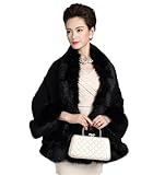 ELFJOY Bridal Faux Fur Shawl and Wraps for Weddings Faux Fur Coat Women Luxury Evening Dresses Fluffy Cape for Women (Black)