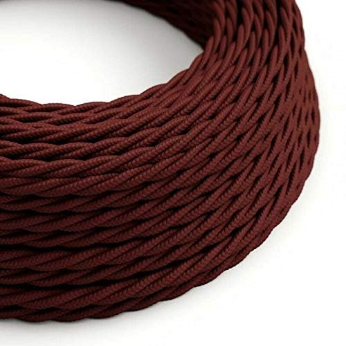 Braided Fabric Cable 3m 3 Core 0.75mm² (18AWG) Vintage Twisted Electrical Wire for DIY Lamps, Industrial Pendant Lights & Hanging Lighting - 3 Conductor Cloth Covered Textile Flex (Burgundy)
