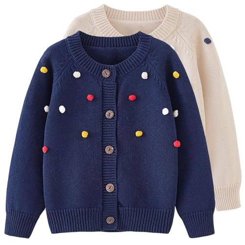 Baby Girls Knit Cardigan Crochet Ribbed Button Sweaters Soft Warm Long Sleeve Round Neck Coats Casual Fall Tops4