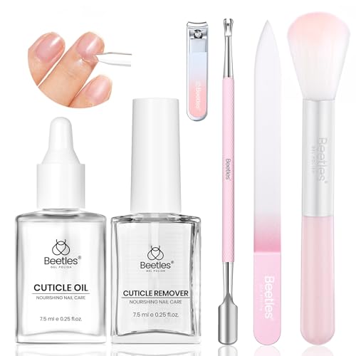 Image of Beetles Cuticle Oil Cuticle Remover Nail Kit with Glass Nail Files Double Side Nails Prep Kit Cuticles Pusher Dual End Cuticles Remover Set Nails Clippers Dust Brush Manicure Set with Storage Pouch