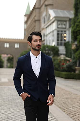 Allthemen Herren Sakko Sportlich Modern Stretch Blazer Männer Slim Fit Freizeit Jackett Business Anzugjacke Dunkelblau L