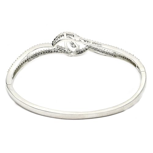 Image of ZENEME Rhodium-Plated Silver Toned American Diamond Openable Hinged Kada Bracelet for Women & Girls | CZ Studded Designer Hand Jewellery