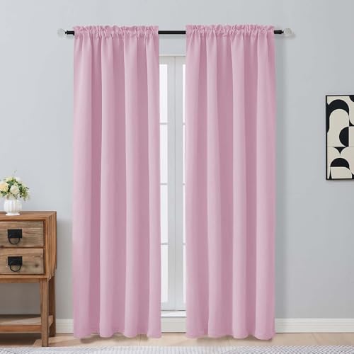 Image of Pink Blackout Curtains for Girls Room 84 Inch Length 2 Panels Set, Thermal Insulated Curtains for Living Room Nursery, Rod Pocket Window Drapes for Patio French Door Front Door, 2x40Wx84L