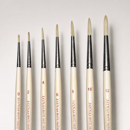 Image of Pure Hog Hair Round Paint Brush Set | Natural Bristle Artist Brushes for Oil & Acrylic Painting, Smooth Color Blending, Fine Detailing & Professional Art Creations | Sizes 0-12, Set of 7