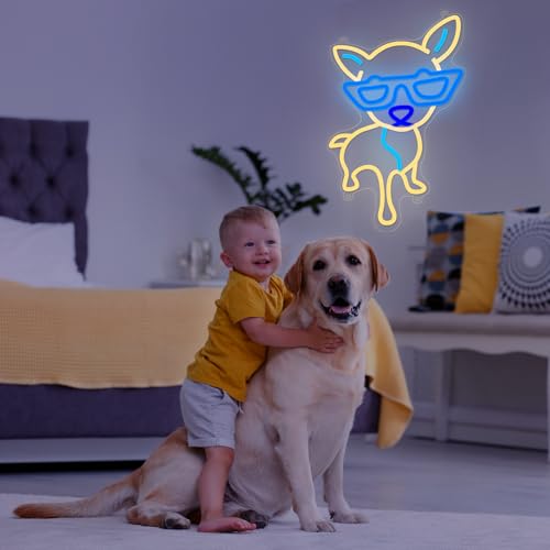 Image of Dog Neon Sign for Wall Decor, 14.4x9.7 Inch Dog LED Light Sign for Birthday Party Home Decorations for Beauty Bar Coffee Shop Logo, Congrats Birthday Gifts for Children Warm White