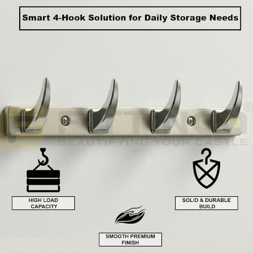 Image of 4 Hook Stylish Clothes Hanger for Wall /Clothes Hanging Hooks for Door /Wall Mounted Hanger for Clothes (CP with Satin) Pack of 3-| 3 Years Warranty |