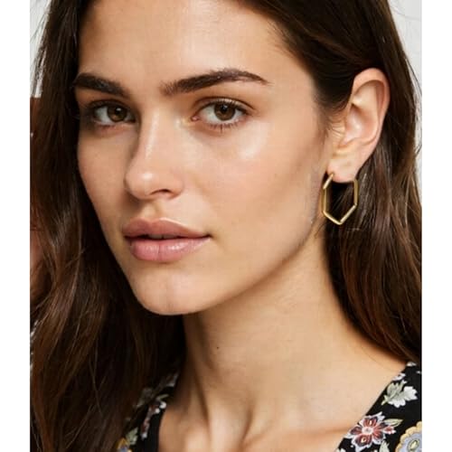 Gold Geometric Earrings For Women Hexagon Earrings Geometric Stainless Steel For Daily Casual Wear by VIEKYBUTTY - Used condition - Image 5