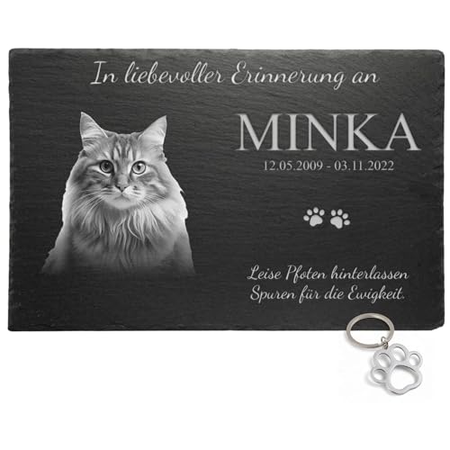 eGenuss Personalisierter Tiergrabstein Katze aus Schiefer – Gedenktafel mit Lasergravur & Foto – weâ€¦ – Miniatur
