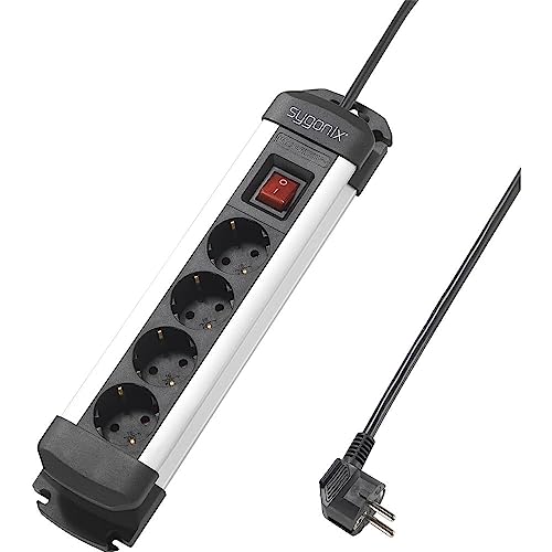 Sygonix SY-4538264 Steckdosenleiste mit Schalter 4fach Schwarz, Silber Schutzkontakt 1 St.