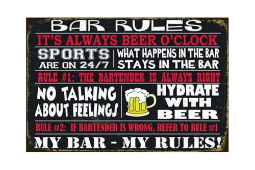Bar Rules Beer Tin Sign 8X12 Inch | Metal Wall Art For Home Bar Kitchen | Brewery Lounge Pub Restaurant Cafe Decor Plaque