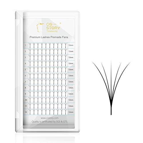 Costory Eyelash Extensions Premade Fans 0.07mm 3D 4D 5D Long Steam Narrow Width Russian Volume Lash Extension Supplies Pre Made Fan False Eyelashes Extension(Thickness 0.07mm D Curl 14mm 5D)