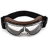evomosa Motorradbrille Vintage Brille Retro Fliegerbrille PU-Leder Faltbar Winddicht Brille für Männer und Frauen brillen (Braun Klar)
