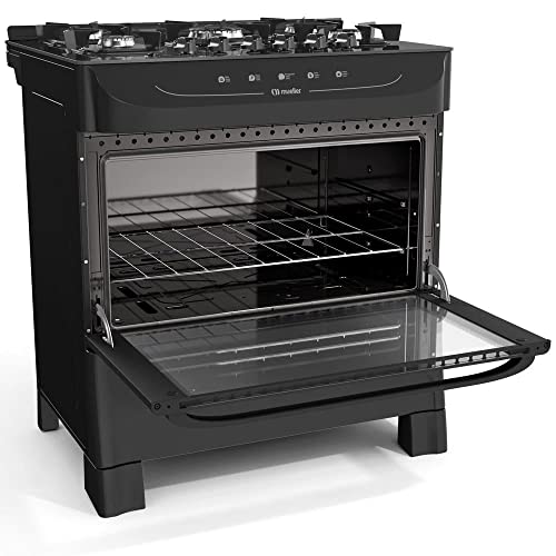 Fogão Mueller preto fosco 5 Bocas com mesa de vidro e acendimento Mfv5bb