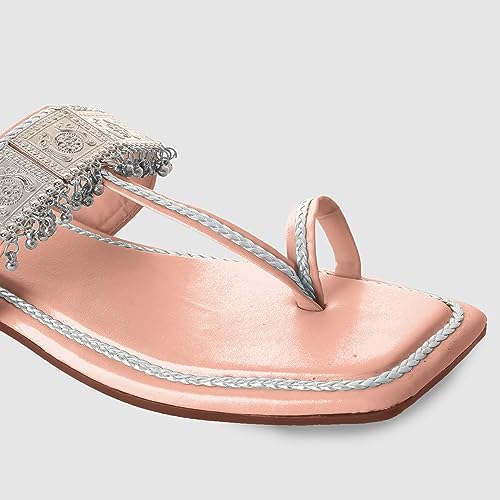 Image of Kolhapuri Ethnic Flats for Women Leather Chappal Stylish Ladies Casual Rajasthani Chappal Banjara Style