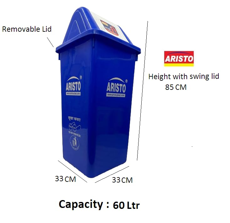 Image of ARISTO Square Swing Lid Plastic Dustbin 60 LTR (Blue)