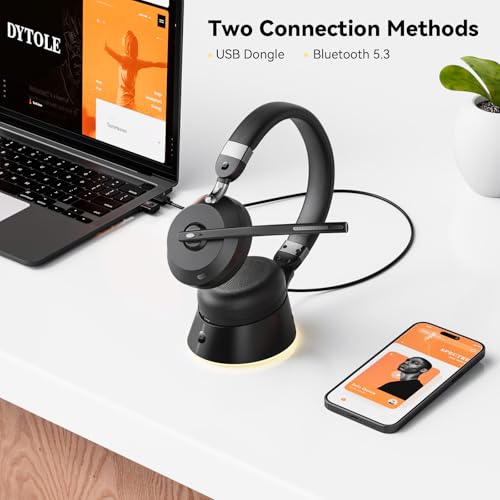 Dytole DY103 Wireless Headset With Mic For Work, Bluetooth Headset With Microphone (Ai Noise Cancelling) & Charging Base, Wireless Headset For Work From Home/Office/Call Center/Pc/Computer/Laptop/Teams/Zoom/Skype thumb #2