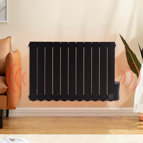 BTGGG 1800W Electric Oil Filled Radiators Wall Mounted Electric Heater 11 Fins Energy Efficient Electric Radiators with 7 Days/24H Timer and Thermostat,LED Display & Safe Lock for Home Use,Black