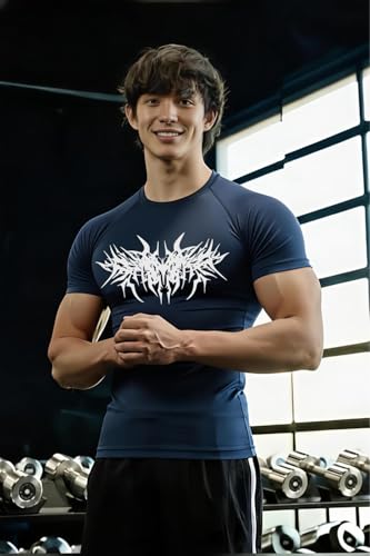 Image of Men Polyster Lycra Printed Half Sleeves Compression T-Shirt for Gym