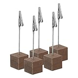 PATIKIL Place Card Holder, 5 Pack Memo Clip Holder Stand with Alligator Clasp Table Number Holders Wooden Base for Pictures Note Card Paper, Brown