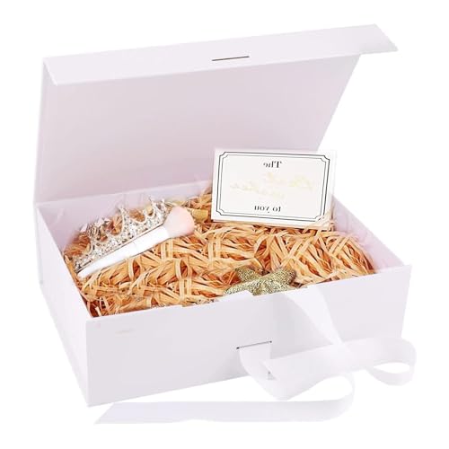 Boîte cadeau avec couvercle, boîte cadeau, décorative, avec nœud, magnétique, rectangulaire, avec ruban, réutilisable, pour mariages, anniversaires, anniversaires de mariage (21 x 17 x 7 cm)