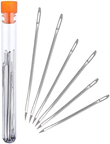 Hekisn Professional Large-Eye Leather Stitching Needle with 3 Different Sizes for Leather Projects with Storage Container (6 Pieces)