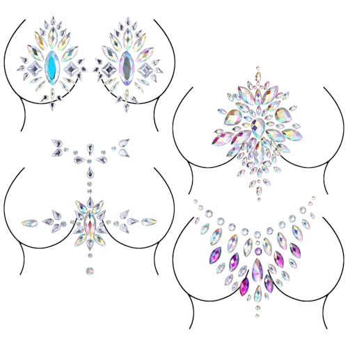 4 Stück Strass Nippelaufkleber,Strass Körper Aufkleber,Glitzer Kristall Brustabdeckungen Klebende Körperedelsteine Aufkleber Dekoration für Frauen Festival Make-up Karneval