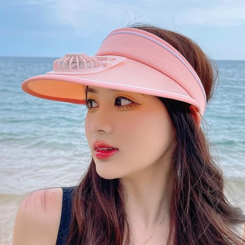 Image of Sun Visor Hat with USB Fan, Summer Empty Top 3 Temp Settings Beach Cooling Anti UV Adjustable Fishing Hiking Cycling Cap