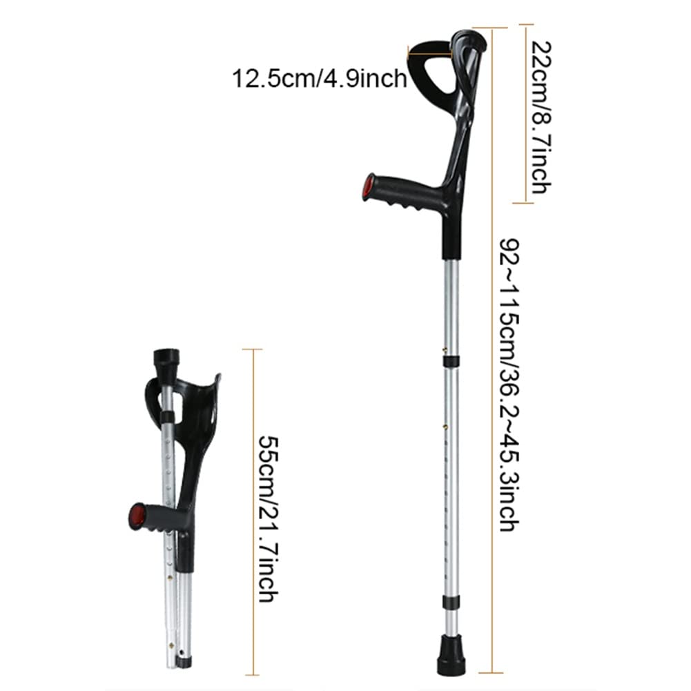 Crutches Muletas para Antebrazo Ajustables(2 Unidades,Puño Abierto),Muletas Ortopédicas de Aluminio Plegables y livianas con Agarres Ergonómicos y Apoyo para el Codo en Forma de U,Soporta Hasta130kg