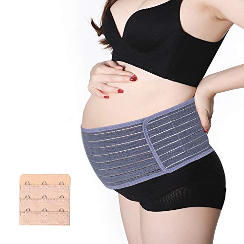 Maternity Belly Band for Pregnancy, Belly Support Belt, That Provides Hip, Pelvic, Lumbar and Lower Back Pain Relief, Maternity Belt Set Inlcudes Pant Extender & Bra Extender(Grey)