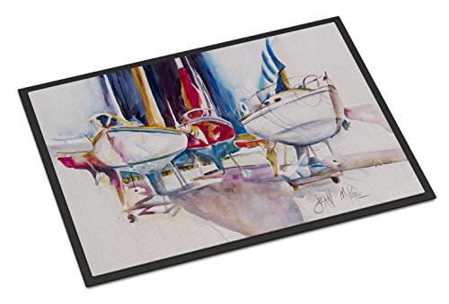 Caroline's Treasures JMK1039JMAT Sailboats in Dry Dock Doormat 24x36 Front Door Mat Indoor Outdoor Rugs for Entryway, Non Slip Washable Low Pile, 24H X 36W