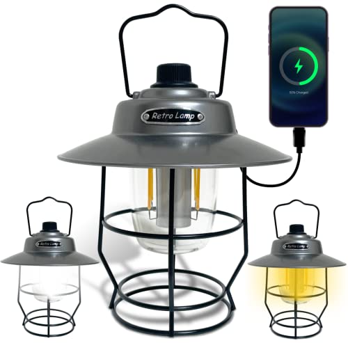 Led Camping Lantern Rechargeable, Waterproof Flashlight For Hurricane, Emergency, Power Outages, Hiking, Fishing, Retro Lantern Dimmable For Garden Patio, Lightweight Portable Light, Silver Color #TOP3