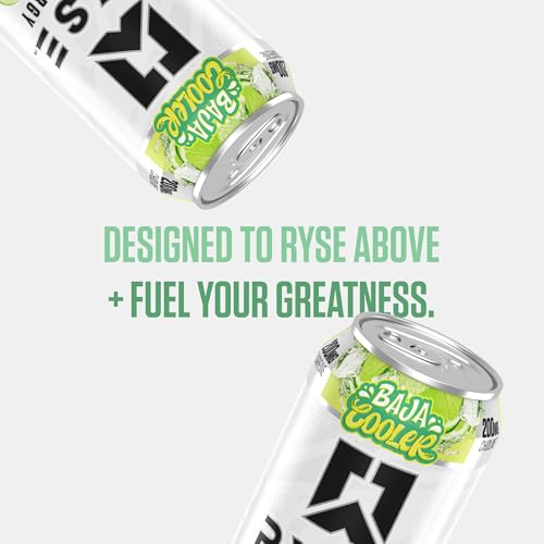 RYSE Fuel Energy Drink - Baja Cooler - Sugar Free, Gluten Free & Vegan - 200mg Natural Caffeine, Taurine & Choline for Focus & Energy - No Artificial Colors - 16 fl oz Cans (12-Pack)