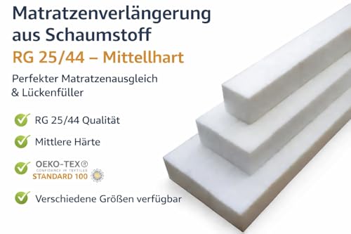All4All Matratzenverlängerung – Zusatzmatratze - Schaumstoff zuschnitt - Matratzenkeil - Bett Lückenfüller, Matratzenausgleich – Matratzenverbinder - Matratzenverbreiterung - RG25/44-10x10x100cm