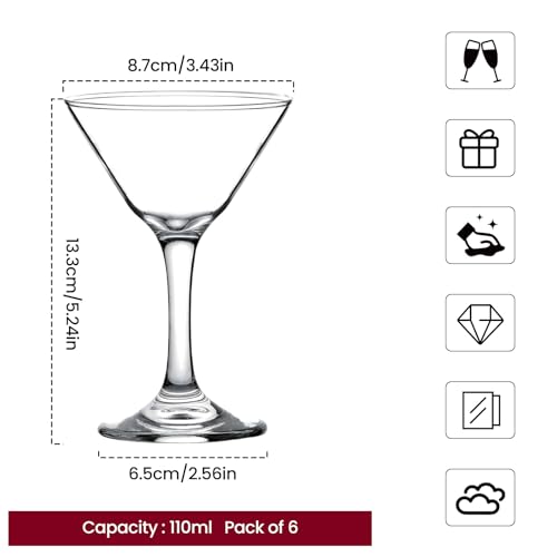 6 PCS Classic Martini Glass, Hand Blown 3.7 Ounce Crystal Cocktail Glasses Perfect for Martini Cosmopolitan Gimlet Home Bar Party and Gift Set of Elegant Martini Drinkware - Image 3