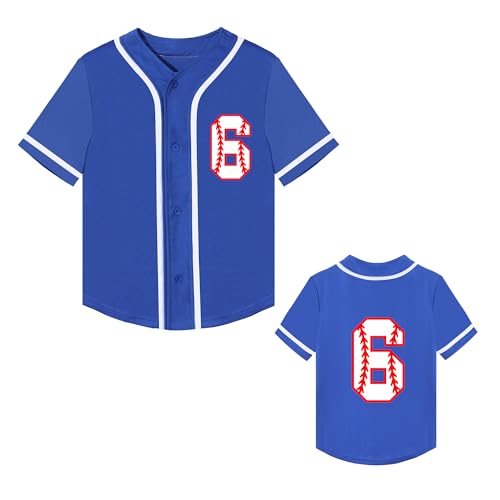 Mowbeat Toddler Baseball Jersey Kids 6 Year Old Birthday Shirt Boy 6th Birthday Party Short Sleeve Button T Shirts
