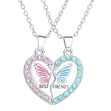 Vayfoni 2PCS Necklace Set – Heart Butterfly Pendant Matching Friendship – Half Heart & Rhinestone Best Friend Necklace – Perfect for Girls & Women – Ideal Gifts for Graduation, Birthday