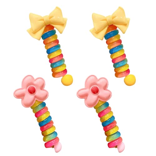 DHWEKU 4 Piezas Gomas de Pelo Mujer and Niños, Goma Pelo Espiral, Gomas Pelo Espiral, Colorido Alambre de Teléfono Coleteros Pelo, Coletas para Mujeres y Niños