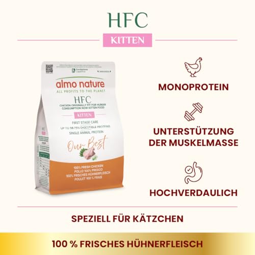 Almo Nature HFC Our Best - Kitten - Trockenfutter für Kätzchen - Frisches Huhn - Für ausgewogenes Wachstum, Lebensmittelqualität, Glutenfrei, Monoprotein - 300g