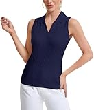 Soneven Womens Sweater Vest Sleeveless Golf Shirts Cable Knit Polo Sweater Tops Slim Fit Casual Vest Deep Blue