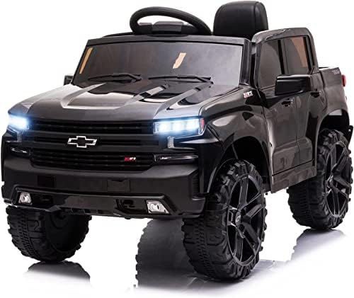 SEGMART Electric Cars for Kids Chevrolet Silverado Trail Boss LT Ride-on Truck Car, 12V Licensed Pickup for Boy & Girl, Electric Vehicles Car with Parental Remote Control, Black