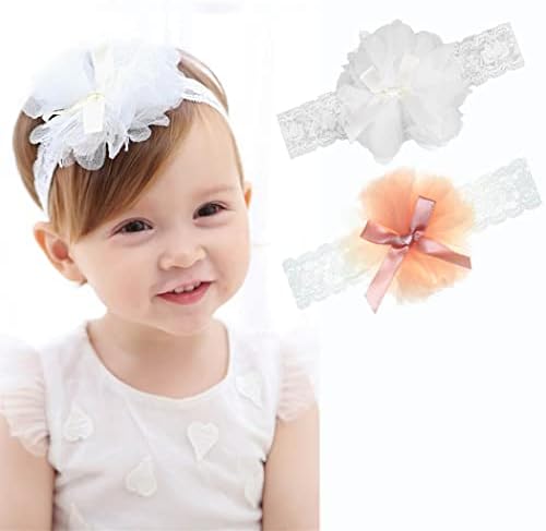 2 Fascette Capelli Neonata Con Fiori - Cerchietti In Pizzo Rosa E Bianco Per Battesimo E Feste - Foto 6