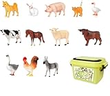 BEVZZアニマルフィギュアセットハンター&動物園テーマ知育玩具ゾウ・キリン・ライオンなどリアル動物フィギュア収納ケース付き幼児・子供用男の子・女の子用誕生日・クリスマス・お正月プレゼント兼用 (12個農場の動物) [並行輸入品]