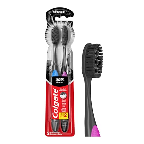Colgate 360 Charcoal Toothbrush, Soft, 2 Pack