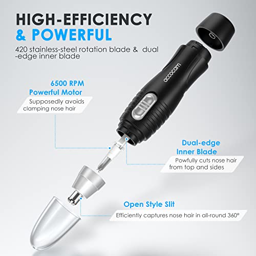 Accocam 2022 Nose Ear Hair Trimmer For Men Women, Electric Nostril Nasal Hair Clippers Trimmers Remover With Vacuum Cleaning System, Ipx7 Waterproof, Mute Motor, Wet/Dry, Battery-Operated #TOP2